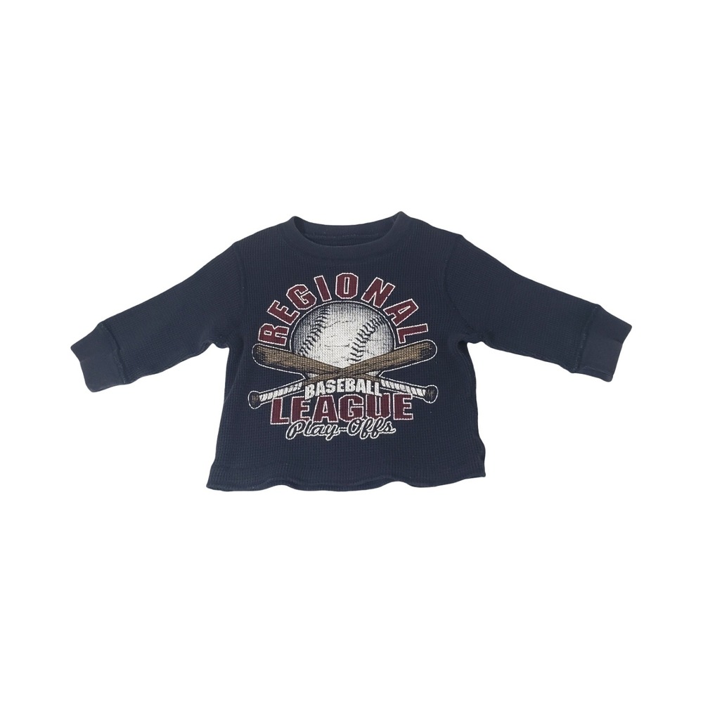 Childrens Place Boys Navy Baseball League Thermal Waffle Knit Shirt 6-9 Months